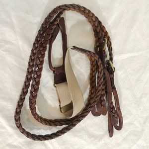 Suspenders Brown Braided Woven Leather Elastic